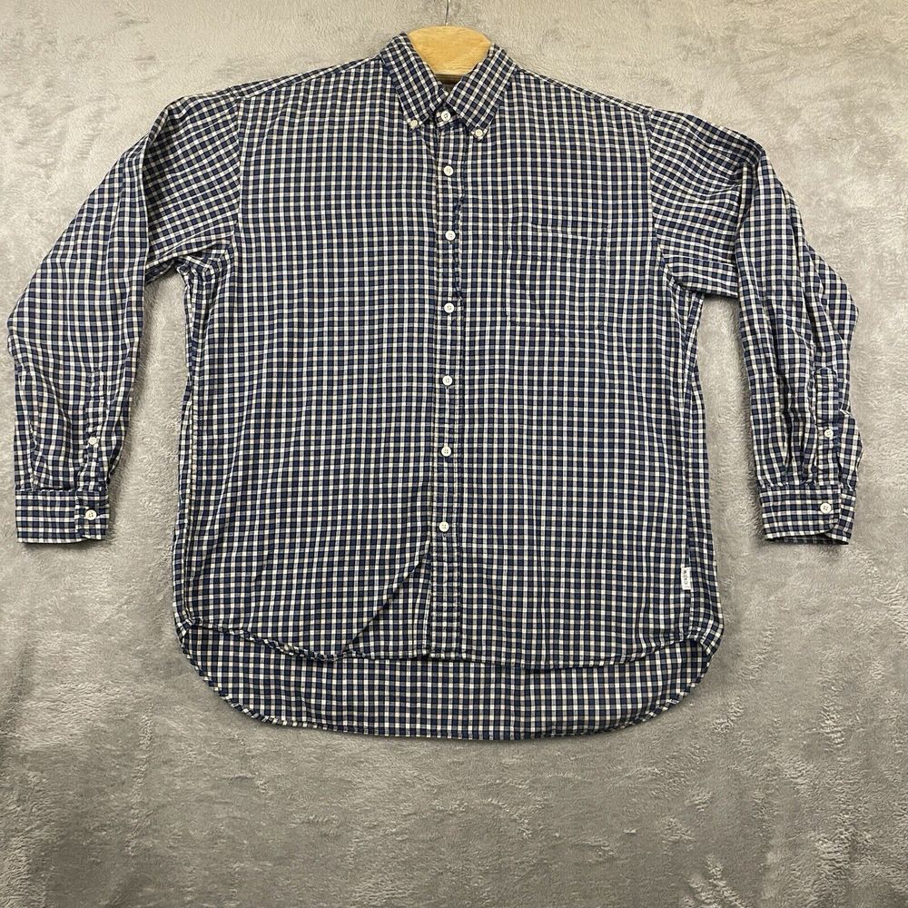 J. Crew Men's Adult Sz L Button Shirt Long Sleeve Blue White Check